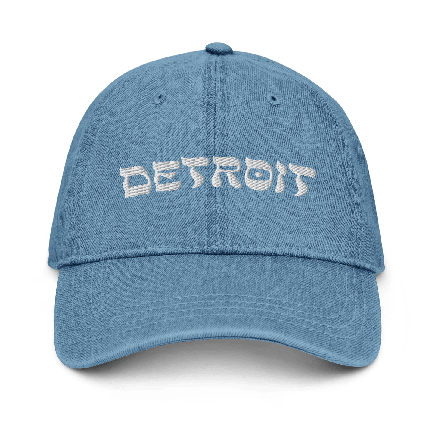 'Detroit' Denim Baseball Cap (Hebrew-Style Font) - Circumspice Michigan