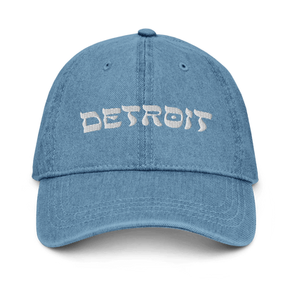 'Detroit' Denim Baseball Cap (Hebrew-Style Font) - Circumspice Michigan