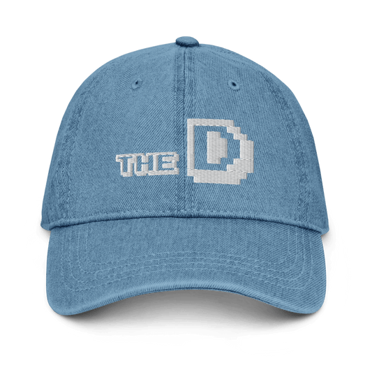 Detroit 'The D' Denim Baseball Cap (Arcade Font) | White/Navy Embroidery - Circumspice Michigan