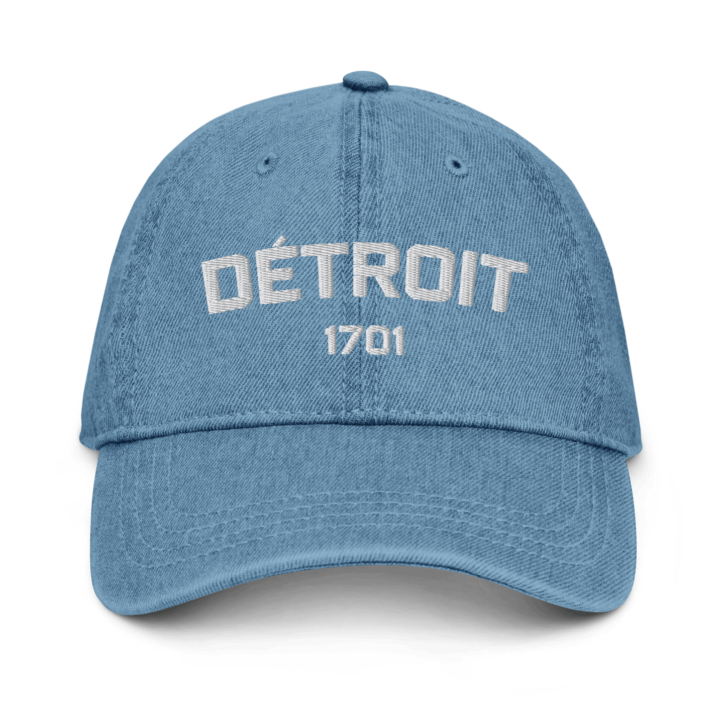 'Détroit 1701' Denim Baseball Cap | White/Navy Embroidery - Circumspice Michigan