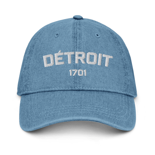 'Détroit 1701' Denim Baseball Cap | White/Navy Embroidery - Circumspice Michigan