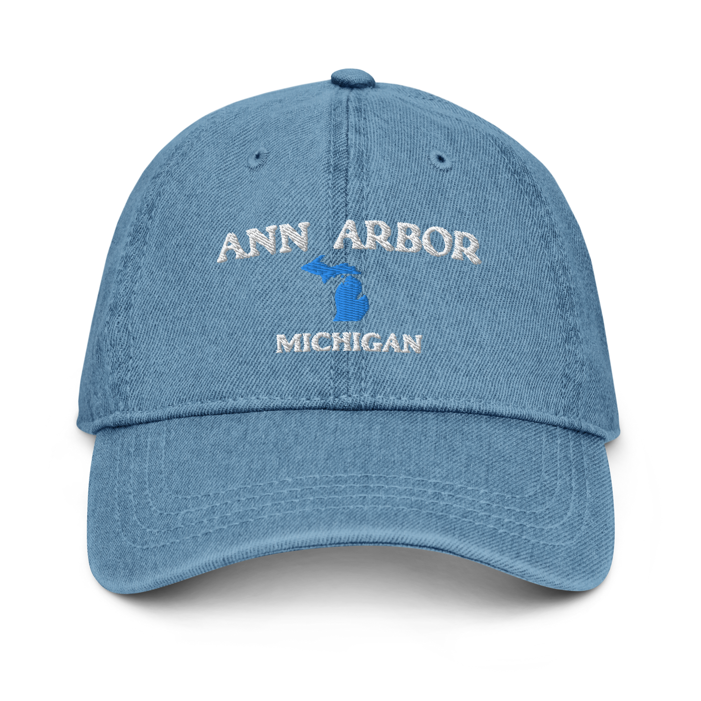 'Ann Arbor Michigan' Denim Baseball Cap (w/ Michigan Outline)