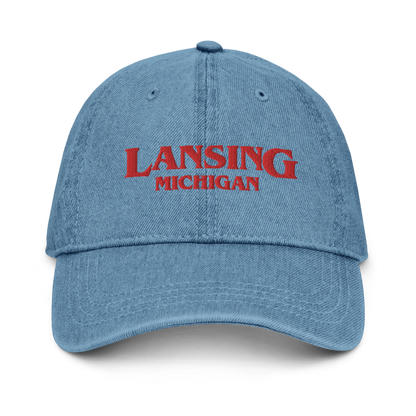 'Lansing Michigan' Denim Baseball Cap (1980s Drama Parody)