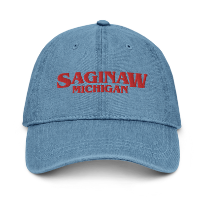 'Saginaw Michigan' Denim Baseball Cap (1980s Drama Parody)