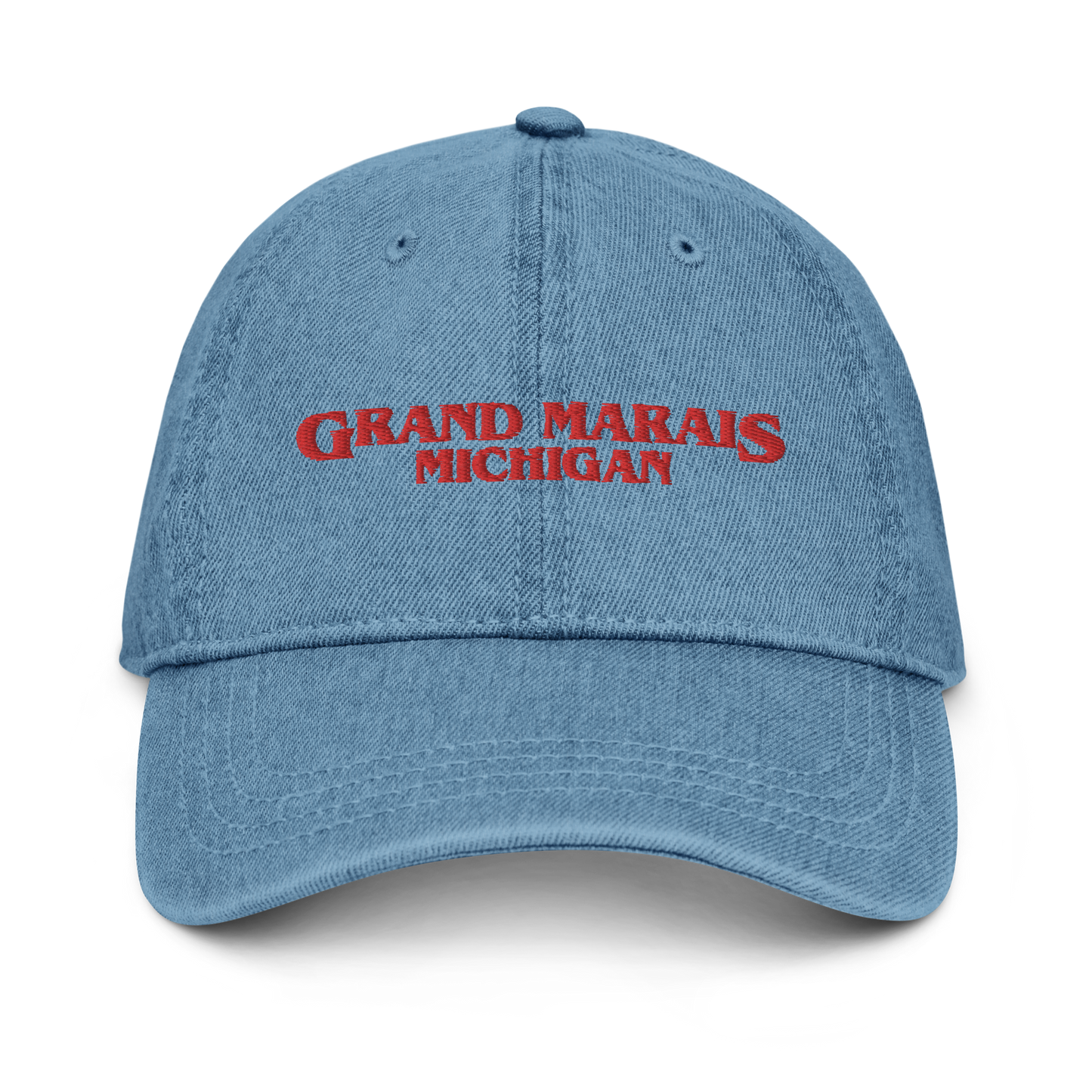 'Grand Marais Michigan' Denim Baseball Cap (1980s Drama Parody)