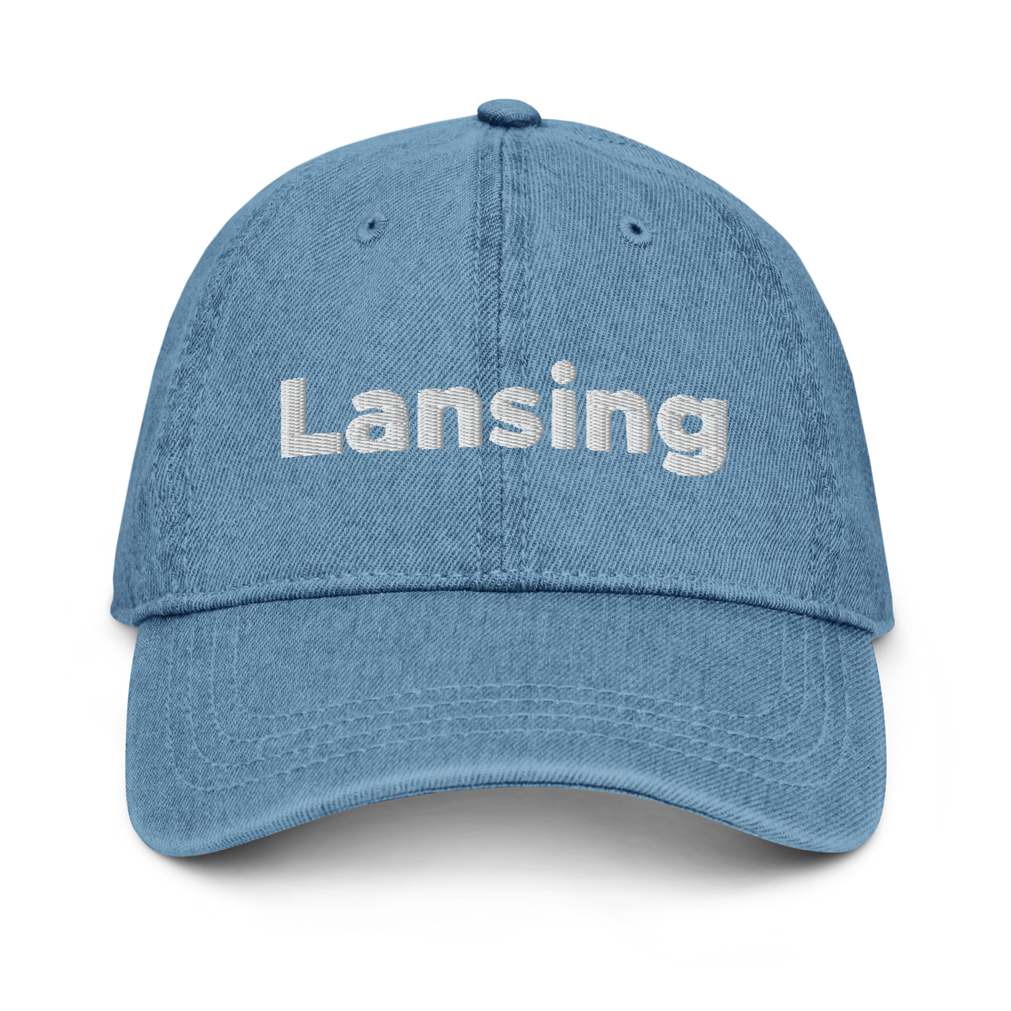 'Lansing' Denim Baseball Cap | White/Black Embroidery