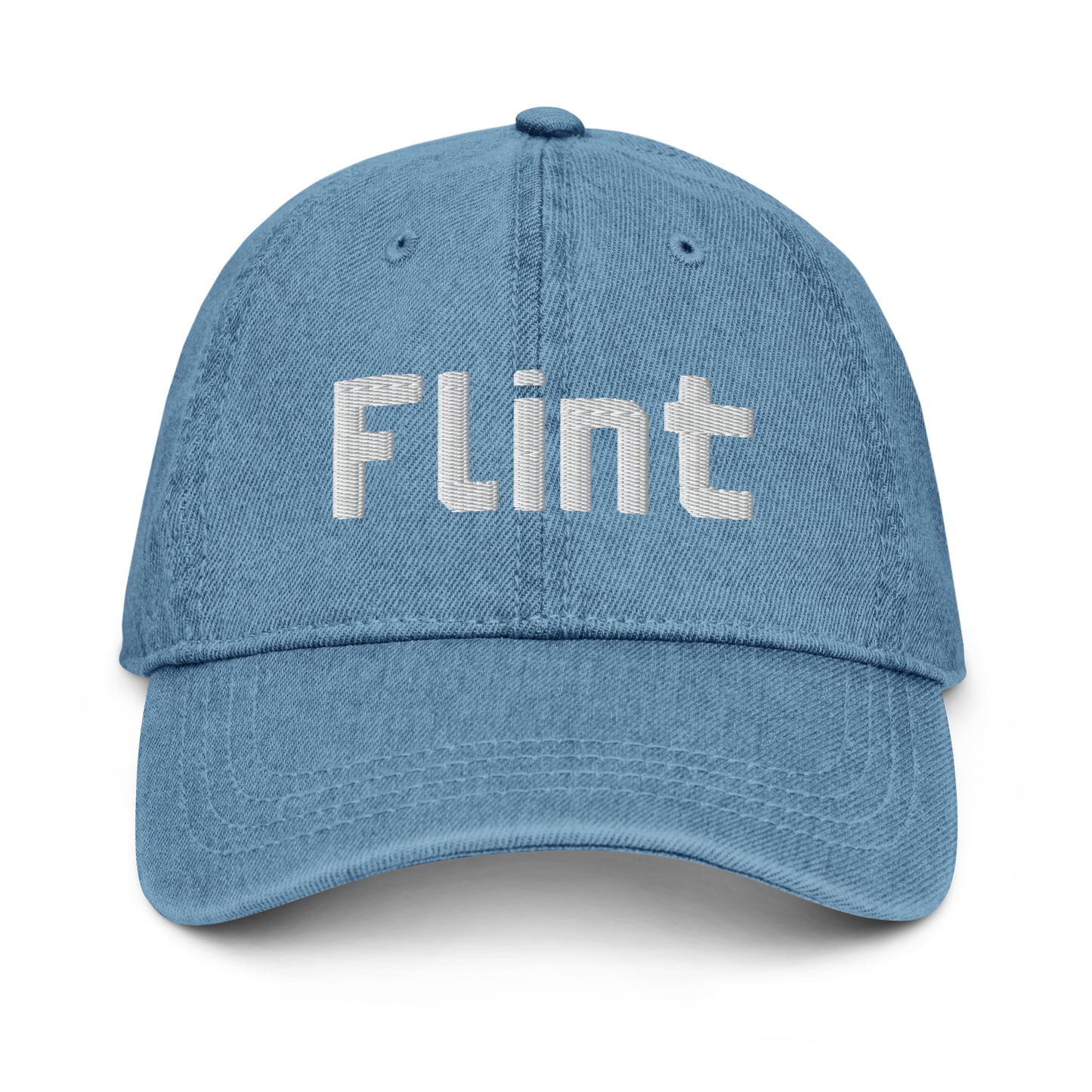 'Flint' Denim Baseball Cap | White/Black Embroidery