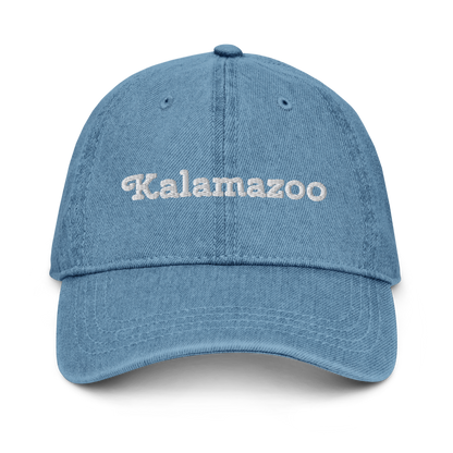 'Kalamazoo' Denim Baseball Cap | White/Black Embroidery