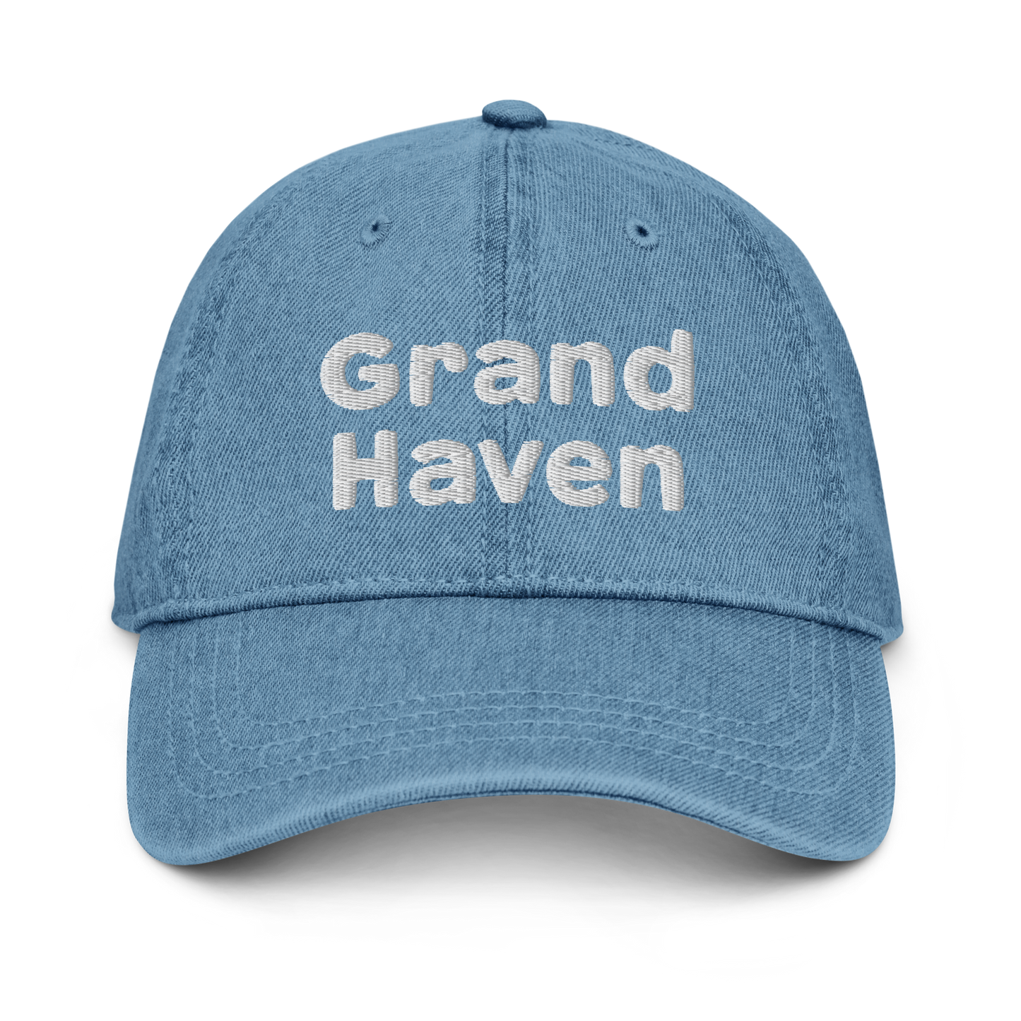 'Grand Haven' Denim Baseball Cap | White/Black Embroidery