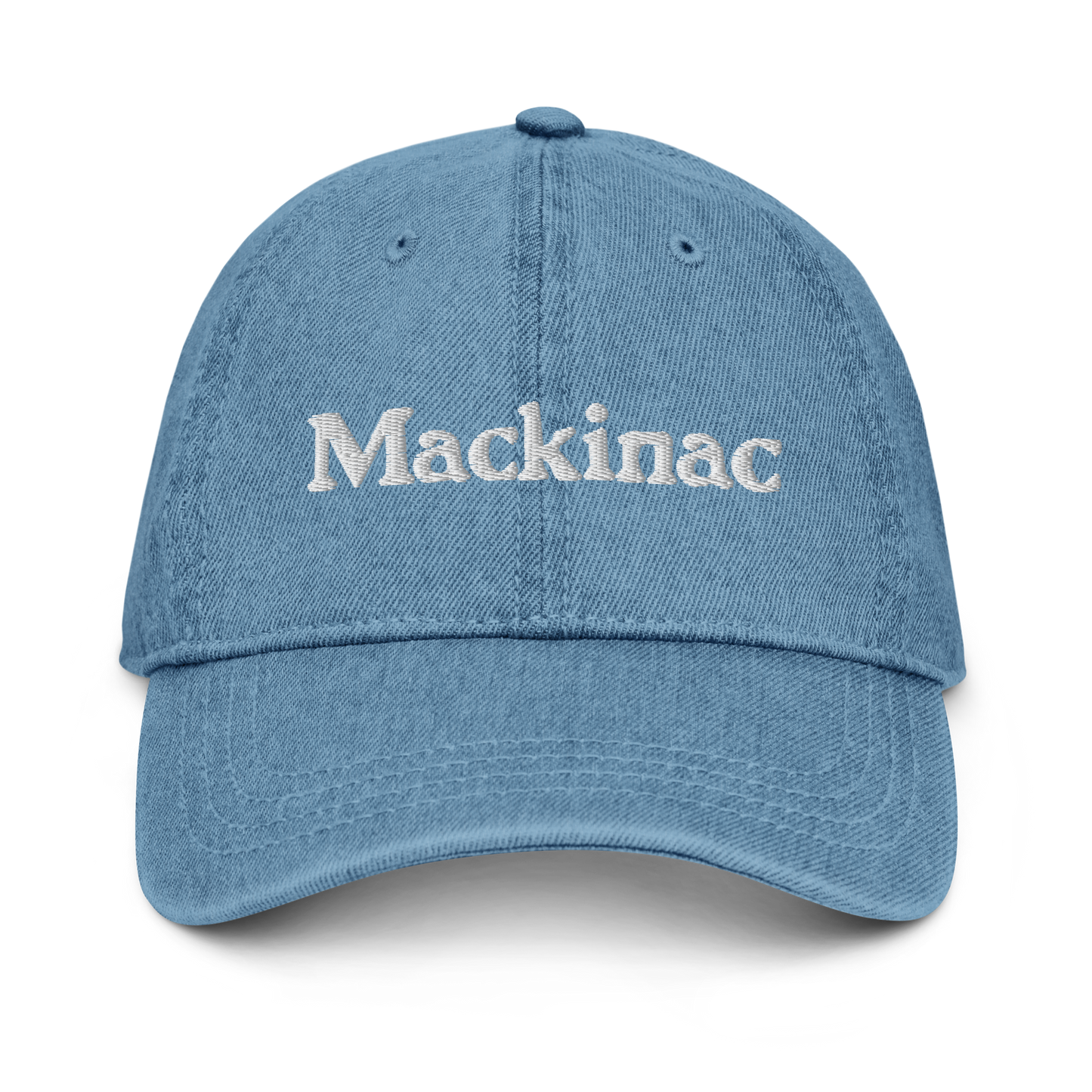 'Mackinac' Denim Baseball Cap | White/Black Embroidery