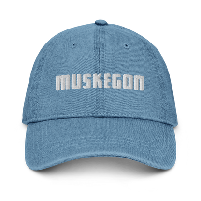 'Muskegon' Denim Baseball Cap | White/Black Embroidery