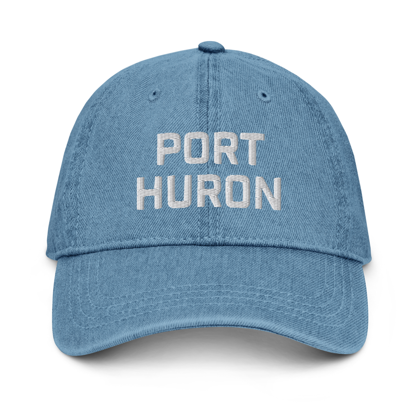 'Port Huron' Denim Baseball Cap | White/Black Embroidery