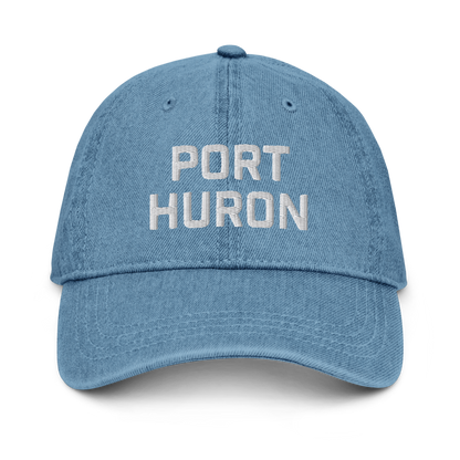 'Port Huron' Denim Baseball Cap | White/Black Embroidery