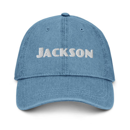 'Jackson' Denim Baseball Cap | White/Black Embroidery