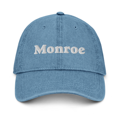 'Monroe' Denim Baseball Cap | White/Black Embroidery