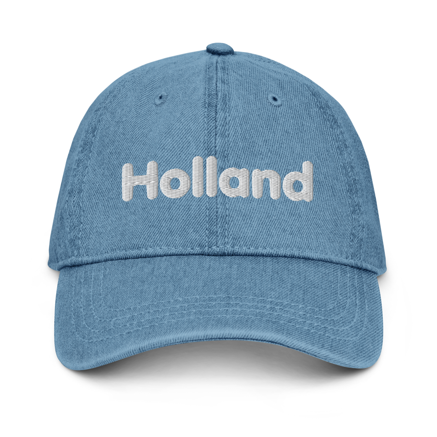 'Holland' Denim Baseball Cap | White/Black Embroidery