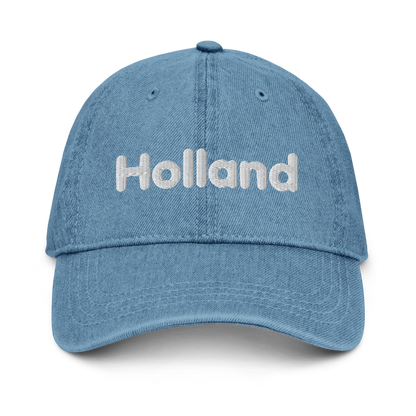 'Holland' Denim Baseball Cap | White/Black Embroidery