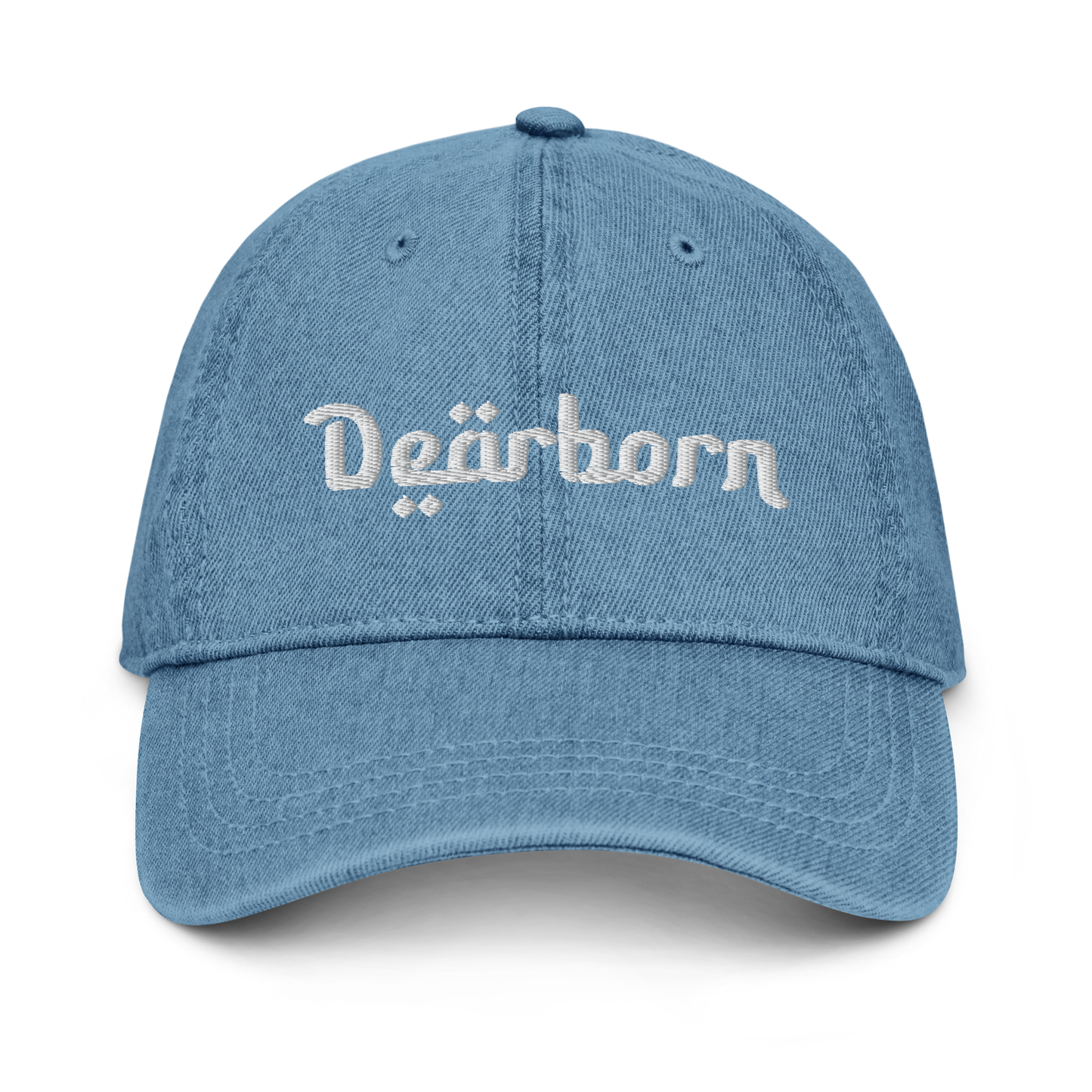 'Dearborn' Denim Baseball Cap | White/Black Embroidery