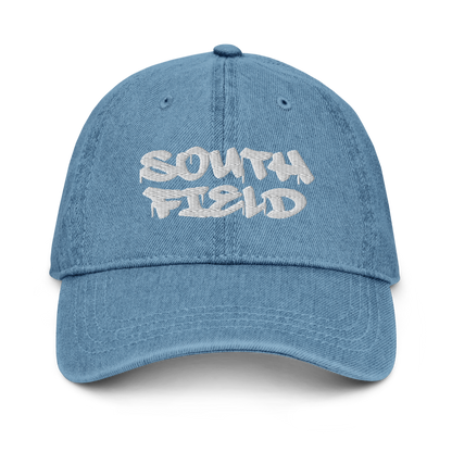 'Southfield' Denim Baseball Cap | White/Black Embroidery