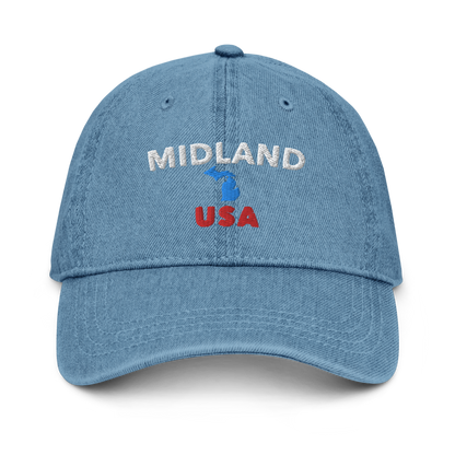 'Midland USA' Denim Baseball Cap (w/ Michigan Outline)