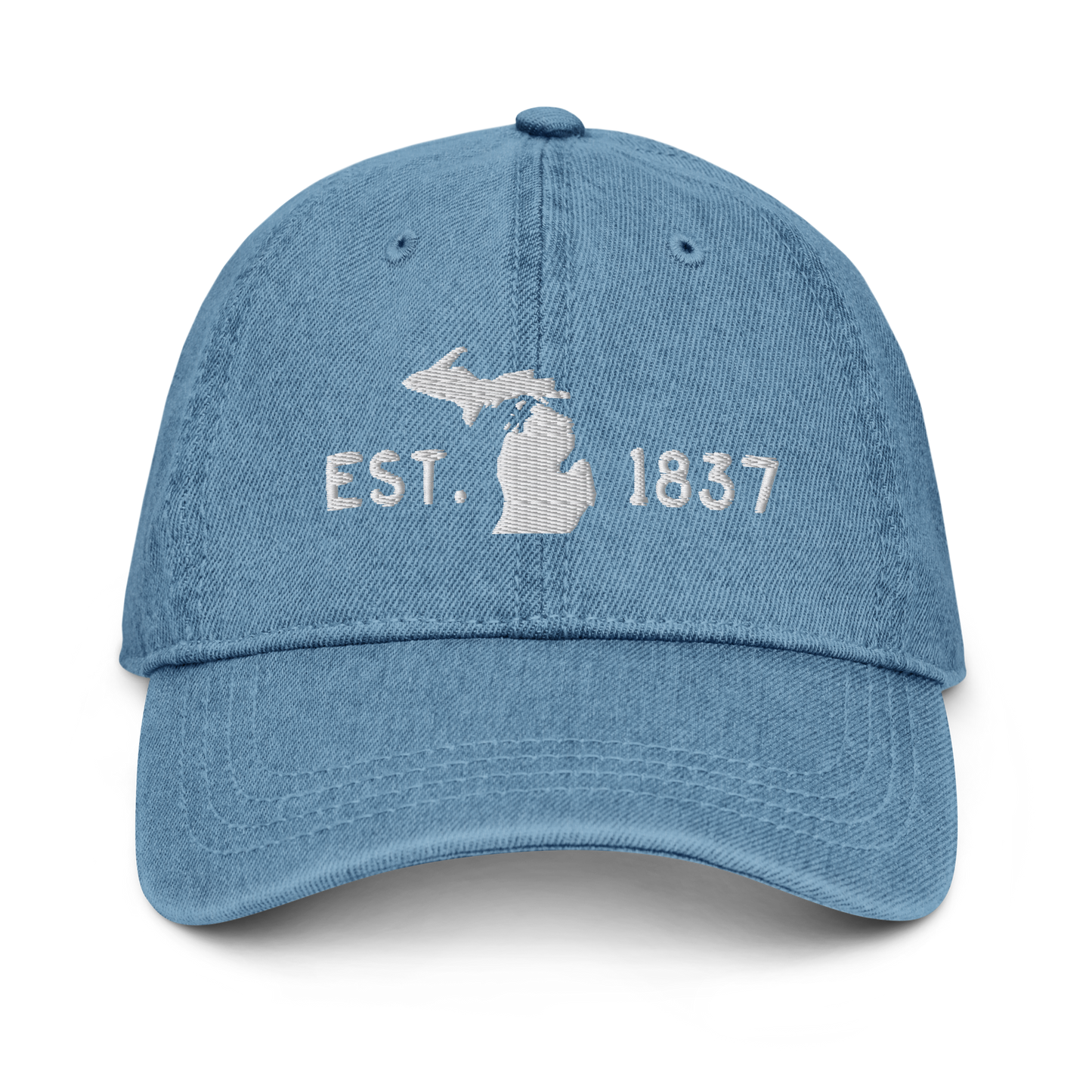 Michigan 'EST 1837' Denim Baseball Cap (Licence Plate Font w/ MI Outline)