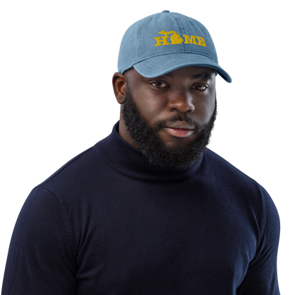 Michigan 'Home' Denim Baseball Cap (Typewriter Font) | Gold Embroidery