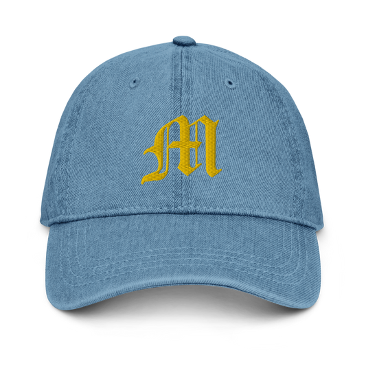 Michigan Old English 'M' Denim Baseball Cap (w/ 'Michigan' Back Design) | Gold Embroidery