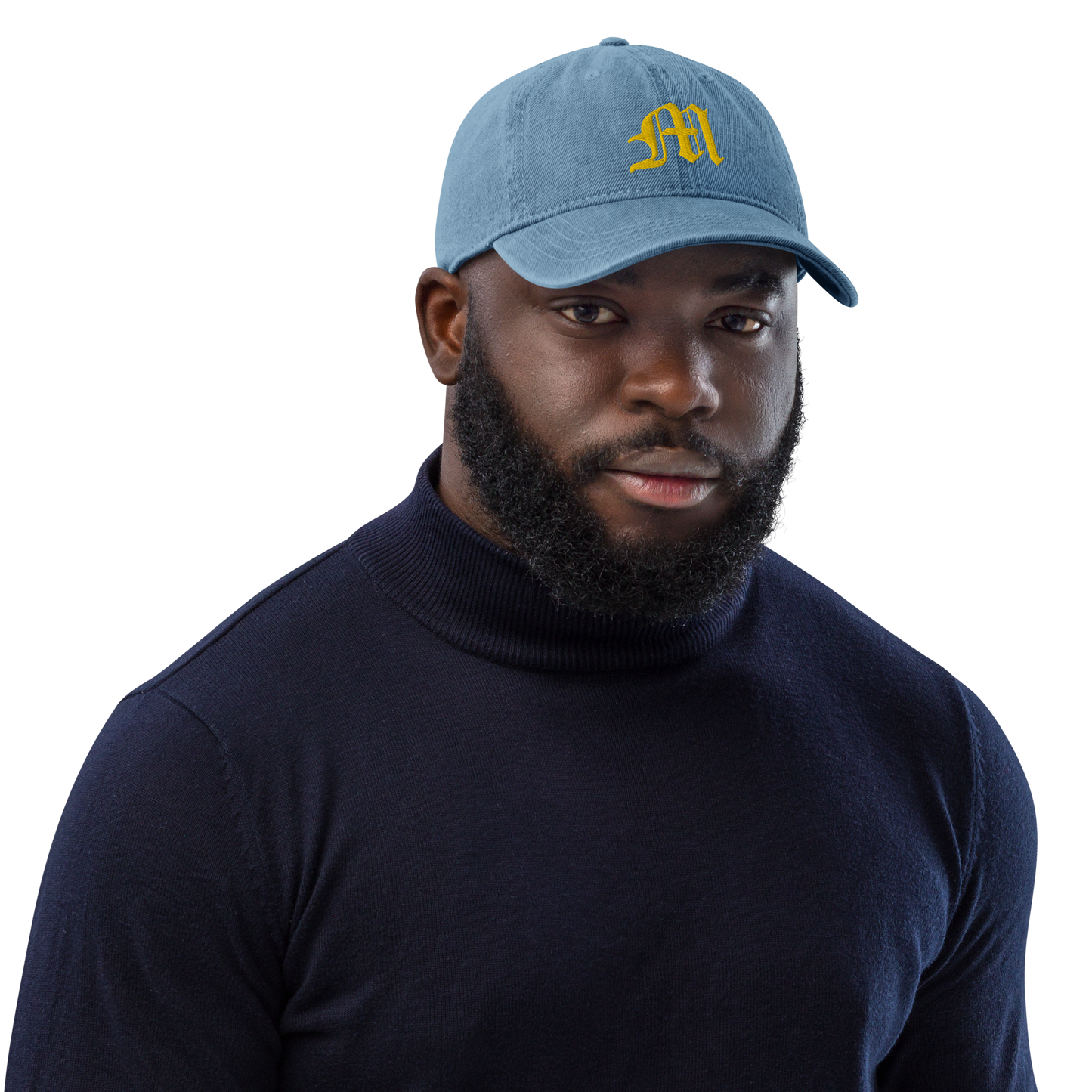 Michigan Old English 'M' Denim Baseball Cap (w/ 'Michigan' Back Design) | Gold Embroidery