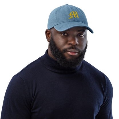 Michigan Old English 'M' Denim Baseball Cap (w/ 'Michigan' Back Design) | Gold Embroidery