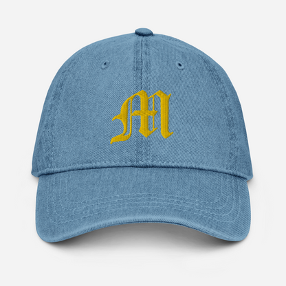 Michigan Old English 'M' Denim Baseball Cap (w/ 'Michigan' Back Design) | Gold Embroidery