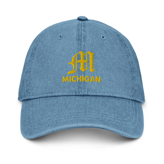 Michigan Old English 'M' Denim Baseball Cap | Gold Embroidery