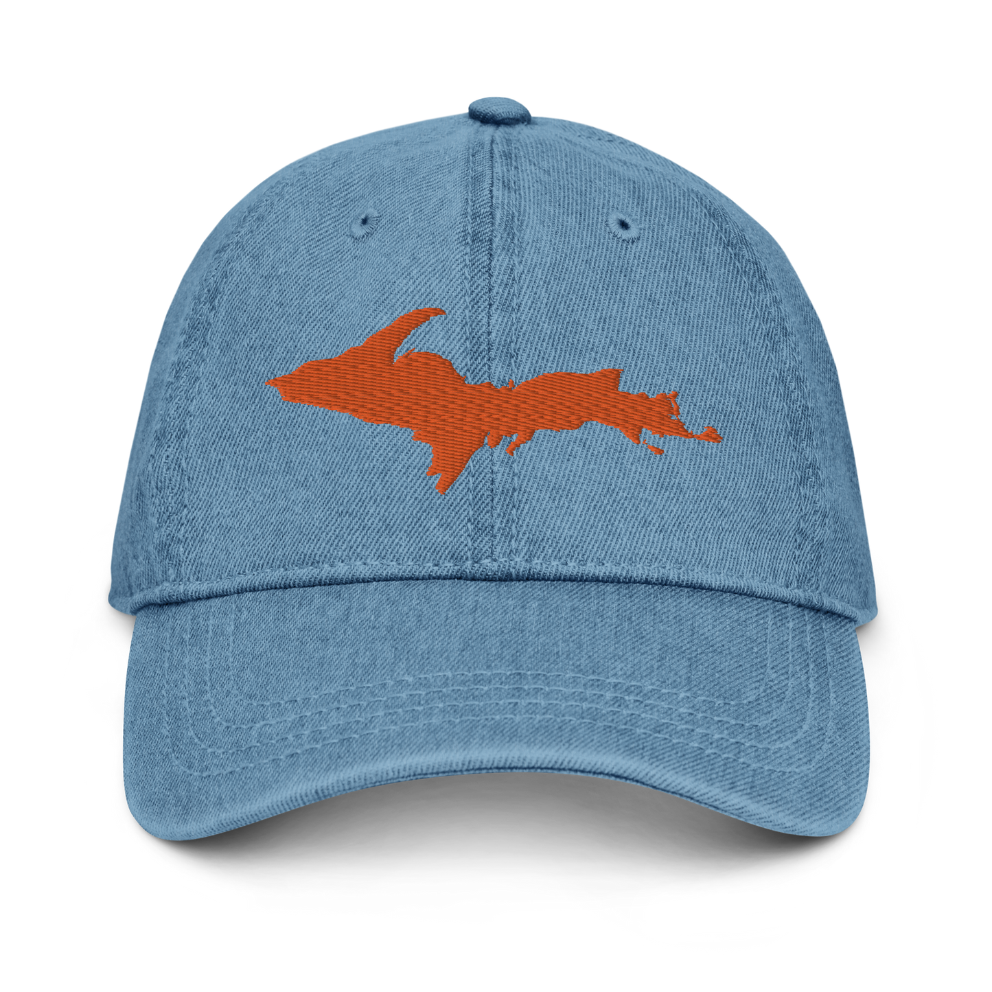 Michigan Upper Peninsula Denim Baseball Cap (w/ Orange UP Outline)