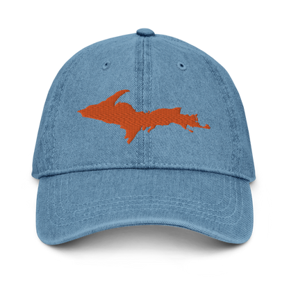 Michigan Upper Peninsula Denim Baseball Cap (w/ Orange UP Outline)