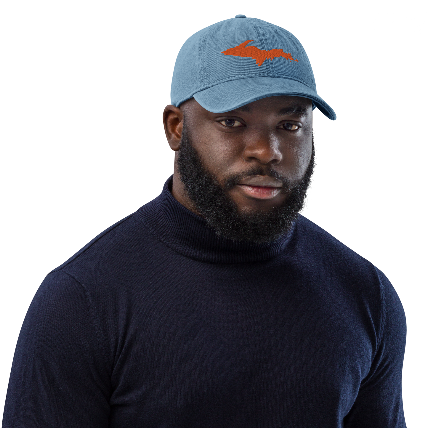 Michigan Upper Peninsula Denim Baseball Cap (w/ Orange UP Outline)