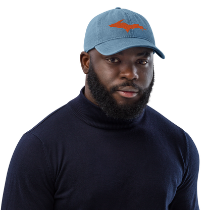 Michigan Upper Peninsula Denim Baseball Cap (w/ Orange UP Outline)