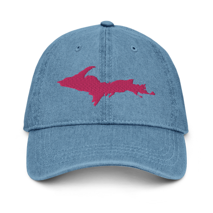 Michigan Upper Peninsula Denim Baseball Hat (w/ Pink UP Outline)