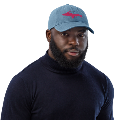 Michigan Upper Peninsula Denim Baseball Hat (w/ Pink UP Outline)