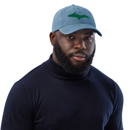 Michigan Upper Peninsula Denim Baseball Cap (w/ Green UP Outline)