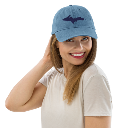 Michigan Upper Peninsula Denim Baseball Hat (w/ UP Outline)