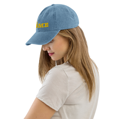 Michigan 'Home' Denim Baseball Cap (Typewriter Font) | Gold Embroidery