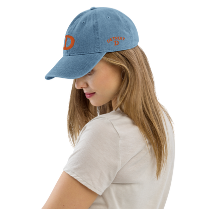 Detroit 'Old French D' Denim Baseball Cap (w/ Side Design) | Orange Embroidery