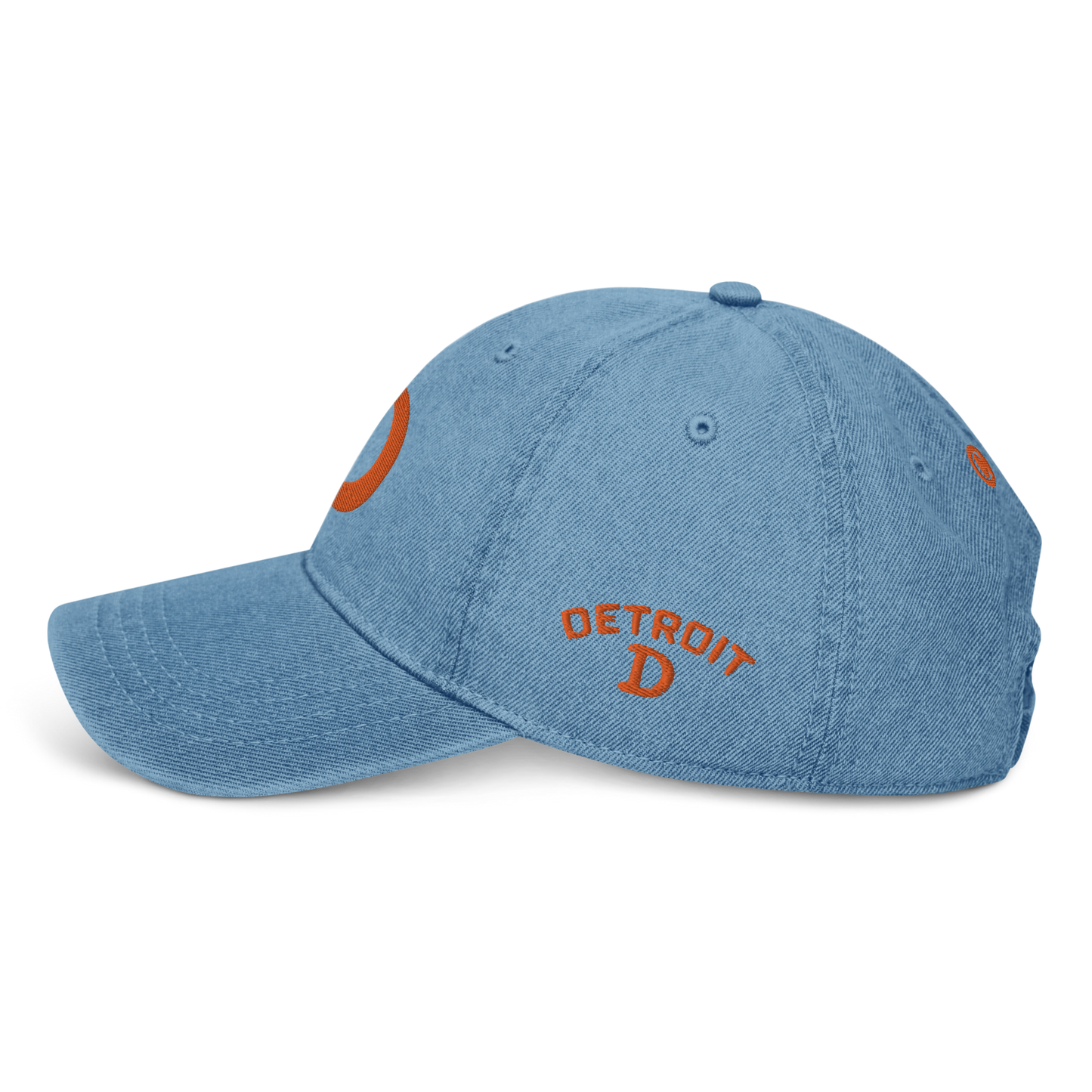 Detroit 'Old French D' Denim Baseball Cap (w/ Side Design) | Orange Embroidery