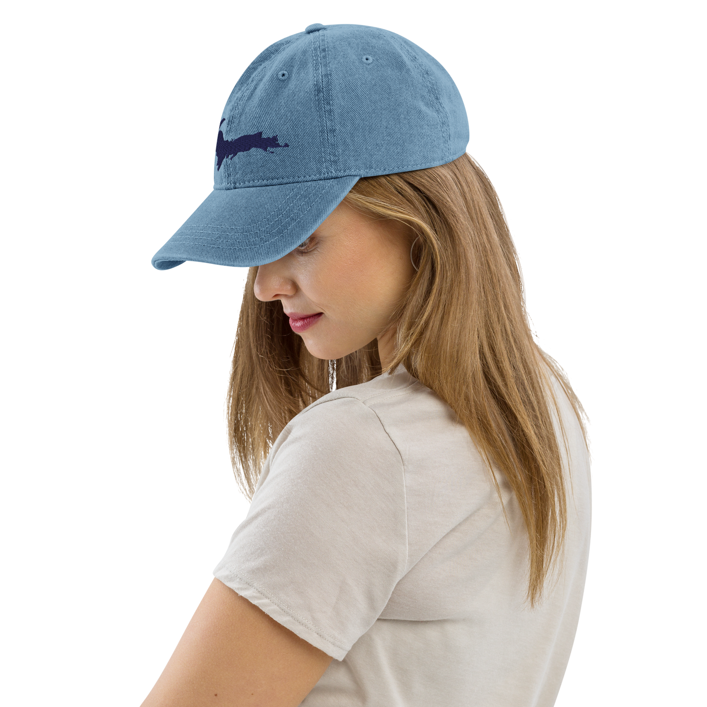 Michigan Upper Peninsula Denim Baseball Hat (w/ UP Outline)