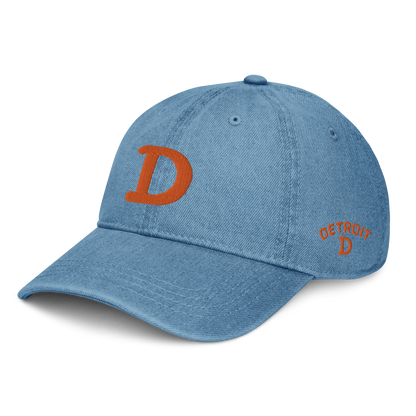 Detroit 'Old French D' Denim Baseball Cap (w/ Side Design) | Orange Embroidery