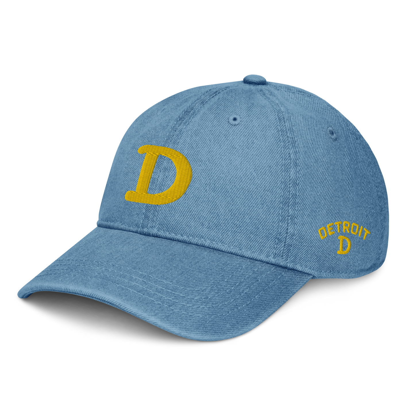 Detroit 'Old French D' Denim Baseball Cap (w/ Side Design) | Gold Embroidery