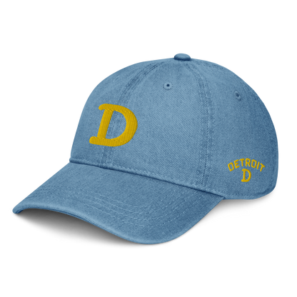 Detroit 'Old French D' Denim Baseball Cap (w/ Side Design) | Gold Embroidery