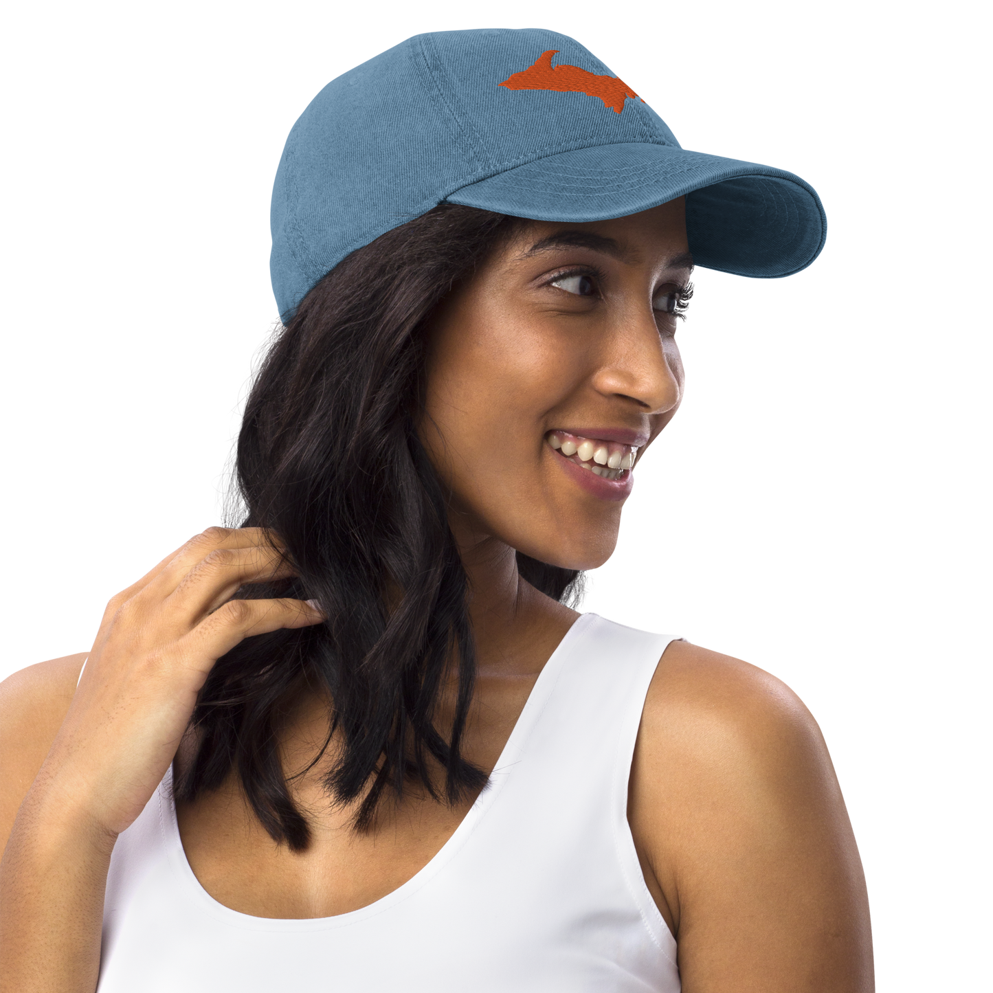 Michigan Upper Peninsula Denim Baseball Cap (w/ Orange UP Outline)