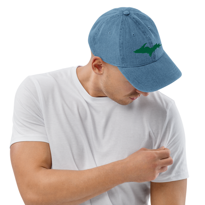 Michigan Upper Peninsula Denim Baseball Cap (w/ Green UP Outline)