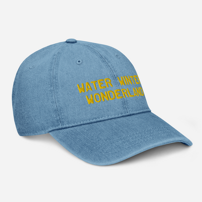 Michigan 'Water Winter Wonderland' Denim Baseball Cap (Licence Plate Font) | Gold Embroidery