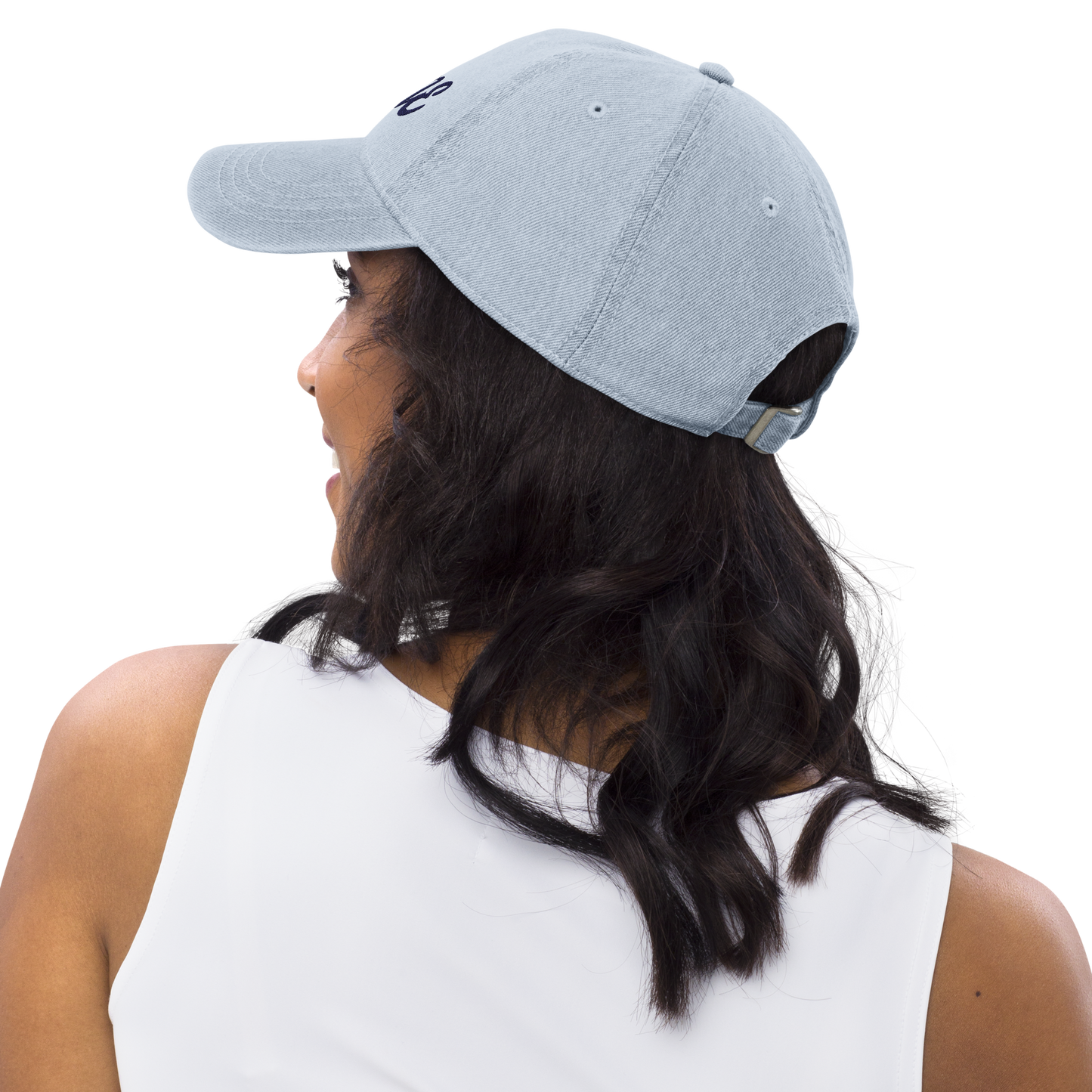 Michigan 'Home' Denim Baseball Cap (Script Font) | White/Navy Embroidery